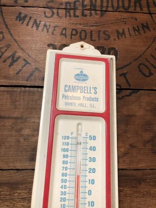 Vintage Standard Oil Advertising Thermometer Tin Gas Metal White Hall ILL 2