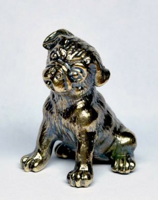 Pug Puppy - A Miniature Statuette Of Bronze,  Metal Figurine,  Cute Pug Pup