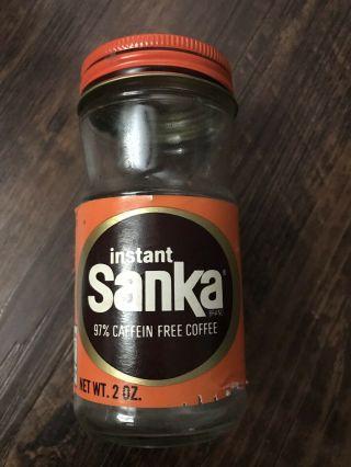 Vintage Empty Instant Sanka Coffee Glass Jar 2 Oz