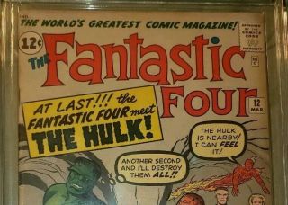 Fantastic Four 12 CGC 6.  5 Marvel Key 1st HULK VS FF /THING MCU MOVIE 4