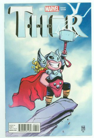 Thor 1 Skottie Young Variant 1st App Jane Foster As Thor Marvel 2014 Vf/nm