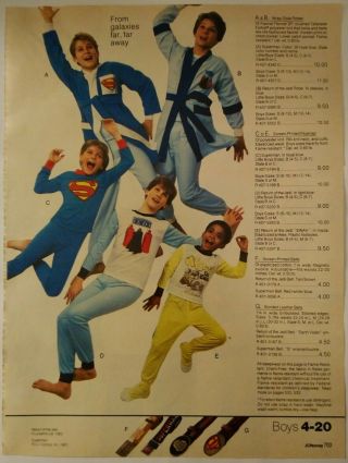 1983 Vintage Paper Print Ad Superman Star Wars Robes Pajamas Smurfs Sleepwear