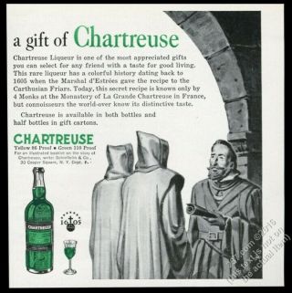 1963 Chartreuse Liqueur Carthusian Friar Monk Art Vintage Print Ad