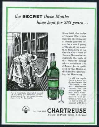 1958 Chartreuse Liqueur Carthusian Monk Giant Barrel Art Vintage Print Ad