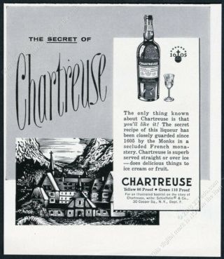 1959 Chartreuse Liqueur Carthusian Monastery Bottle Art Vintage Print Ad