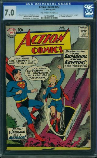 Action Comics 252 Cgc 7.  0 Fn/vf Superman Dc 1959 Origin & 1st App Supergirl