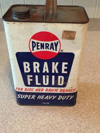 Vintage Penray Brake Fluid 1 Gallon Can Metal Gas Oil Marketing Empty