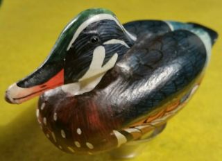 Vintage Collectible Hand Carved Miniature Wood Drake Duck Decoy Signed D.  Betts