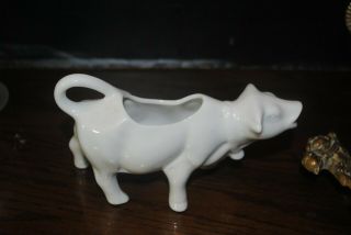 Vintage White Ceramic Cow Creamer 5 1/2 Inches Long About 3 1/2 Inches Tall