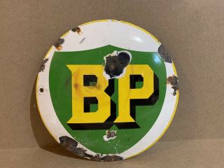 Vintage Bp British Petroleum Gasoline Oil Porcelain Sign 6 Inch