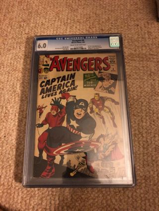 Avengers 4 Cgc Universal 6.  0 1st Silver Age App.  Of Captain America