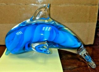 Coastal Beach Aqua Blue Dolphin Glass Decor Art Statue Figurine