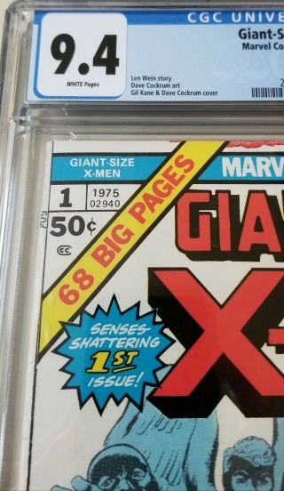 GIANT - SIZE X - MEN 1 CGC 9.  4 WHITE pages 1ST X - MEN 2ND FULL WOLVERINE 1975 2