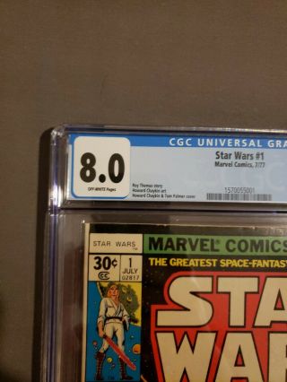 Marvel Comics Star Wars 1 CGC 8.  0 1977 Off White Pages Palmer,  Chaykin cover wor 3