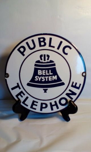 Bell System 7 " Public Telephone Porcelain Sign Vintage Public Phone Booth.