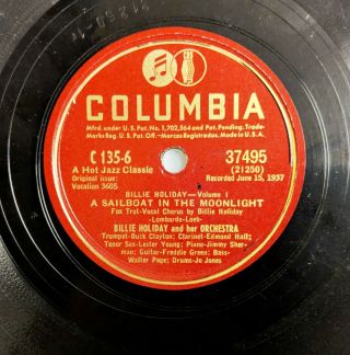 BILLIE HOLIDAY jazz 78: He’s Funny That Way/A Sailboat in the Moonlight COLUMBIA 4