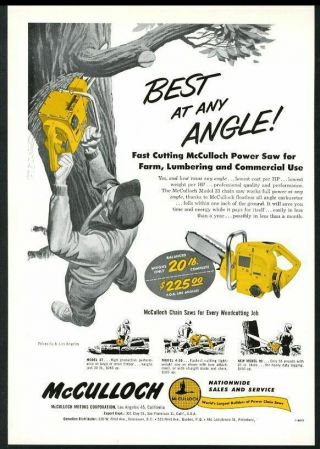 1954 Mcculloch Chainsaw Model 33 Chain Saw Photo& Art Vintage Trade Print Ad