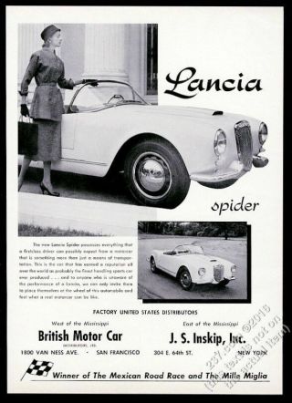 1956 Lancia Spider Convertible Car 2 Photo Vintage Print Ad