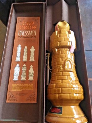 Old Crow Chessmen Light Mustard Castle Decanter (empty) Limited Edition 1969