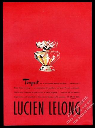1947 Lucien Lelong Tempest Perfume Bottle Art Vintage Print Ad