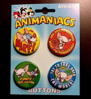 Animaniacs Metal Pins 4 Buttons Pinky And The Brain Logo
