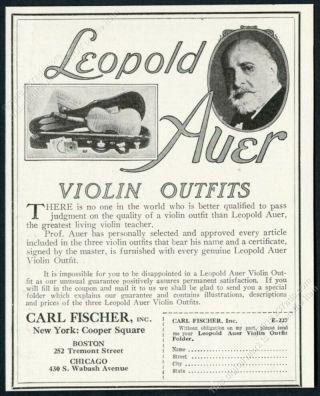 1927 Leopold Auer Photo Violin Outfit Vintage Print Ad