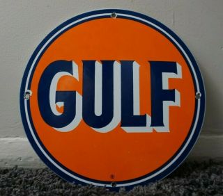 Vintage Good Gulf Porcelain Metal Sign Gas Station Pump Plate Motor Oil Gasoline