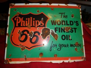 Vintage Porcelain Phillips 66 The Worlds Finest Oil For Your Motor Sign