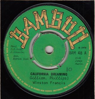 60s 70s Skinhead Reggae Winston Francis Caliornia Dreaming Uk Bamboo 7 " Vinyl 45