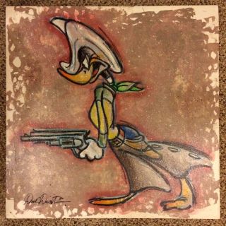 Dick Duerrstein Painting Gunslinger Daffy Duck Signed Cowboy Gun