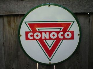 Conoco Triangle Porcelain Coat Sign Gas Fuel Oil Station Home Farm Garage Decor