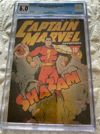 Captain Marvel Adventures 4 Classic Shazam Cover Hitler Fawcett 1941 Cgc 6.  0