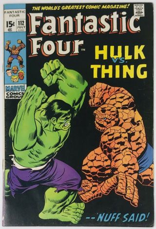 1971 Fantastic Four July 112 Comic Book - Hulk Vs.  Thing - 