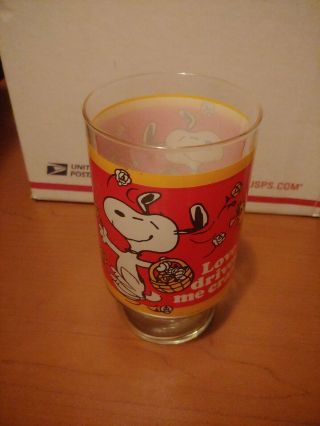 Vintage 1958 Peanuts Snoopy Woodstock Love Drives Me Crazy Drinking Glass