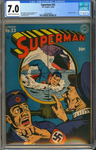 Superman 23 Classic Nazi Wwii War Cover Golden Age Dc Comic 1943 Cgc 7.  0