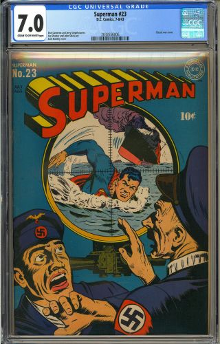 Superman 23 Classic Nazi WWII War Cover Golden Age DC Comic 1943 CGC 7.  0 2