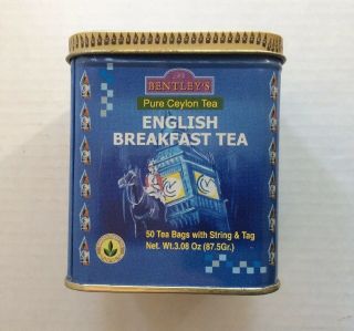 Vintage Bentley’s English Breakfast Tea Tin Empty Box Container 4” Tall 4