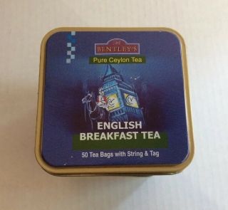Vintage Bentley’s English Breakfast Tea Tin Empty Box Container 4” Tall 5