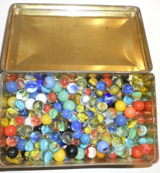 Vintage Glass Marbles In A Henri Confiseur Candy Tin