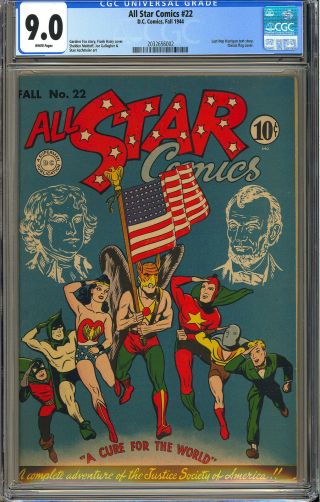 All Star Comics 22 Classic Flag Cover Wonder Woman Dc 1944 Cgc 9.  0