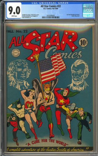 All Star Comics 22 Classic Flag Cover Wonder Woman DC 1944 CGC 9.  0 2