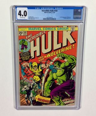 Incredible Hulk 181 Cgc 4.  0 Big Key (1st Wolverine,  Full App) Nov.  1974 Marvel