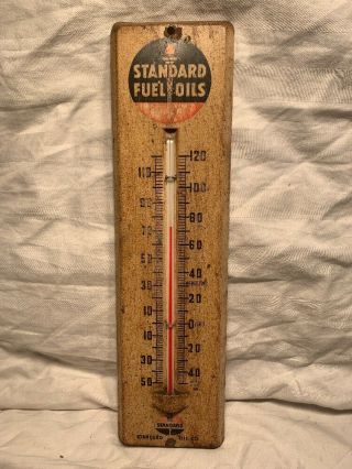 Vintage Standard Fuel Oils Metal Advertising Large Thermometer 12” X 3”
