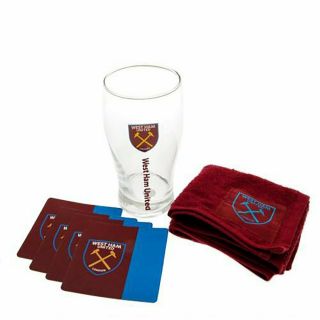 West Ham United Mini Bar Set - Latest Beer Glass Coaster Towel Set - Football Fc