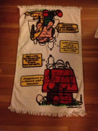 Vintage Very Rare Shultz Snoopy Linus Double Sided Off Set Printing Beach Towel