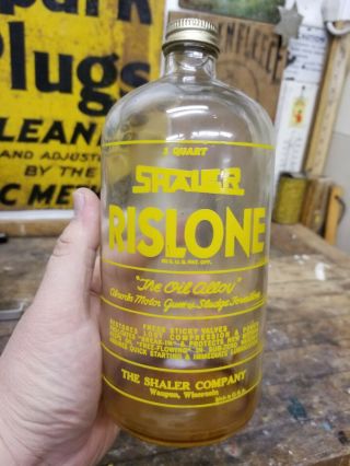 Vintage Shaler Rislone Engine Treatment 1 Quart Motor Oil Can Bottle