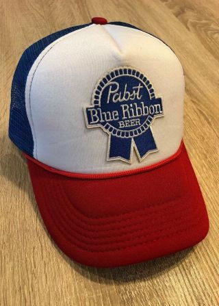 Pbr Pabst Blue Ribbon Beer Embroidered Patch Hat Cap American Mesh Distressed Rd