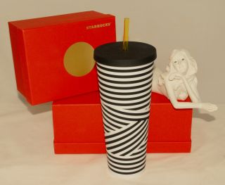 Starbucks - Matte Black & White Zebra Stripe Acrylic Cold Cup Venti 24 Oz