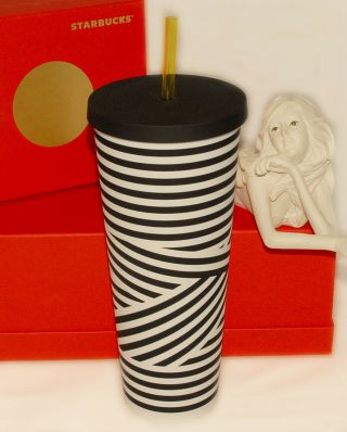Starbucks - Matte Black & White Zebra Stripe Acrylic Cold Cup Venti 24 oz 3