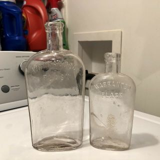 Pair Half Pint & Pint Blown Strap Side Warranted Flask Whiskey Bottles 1890s